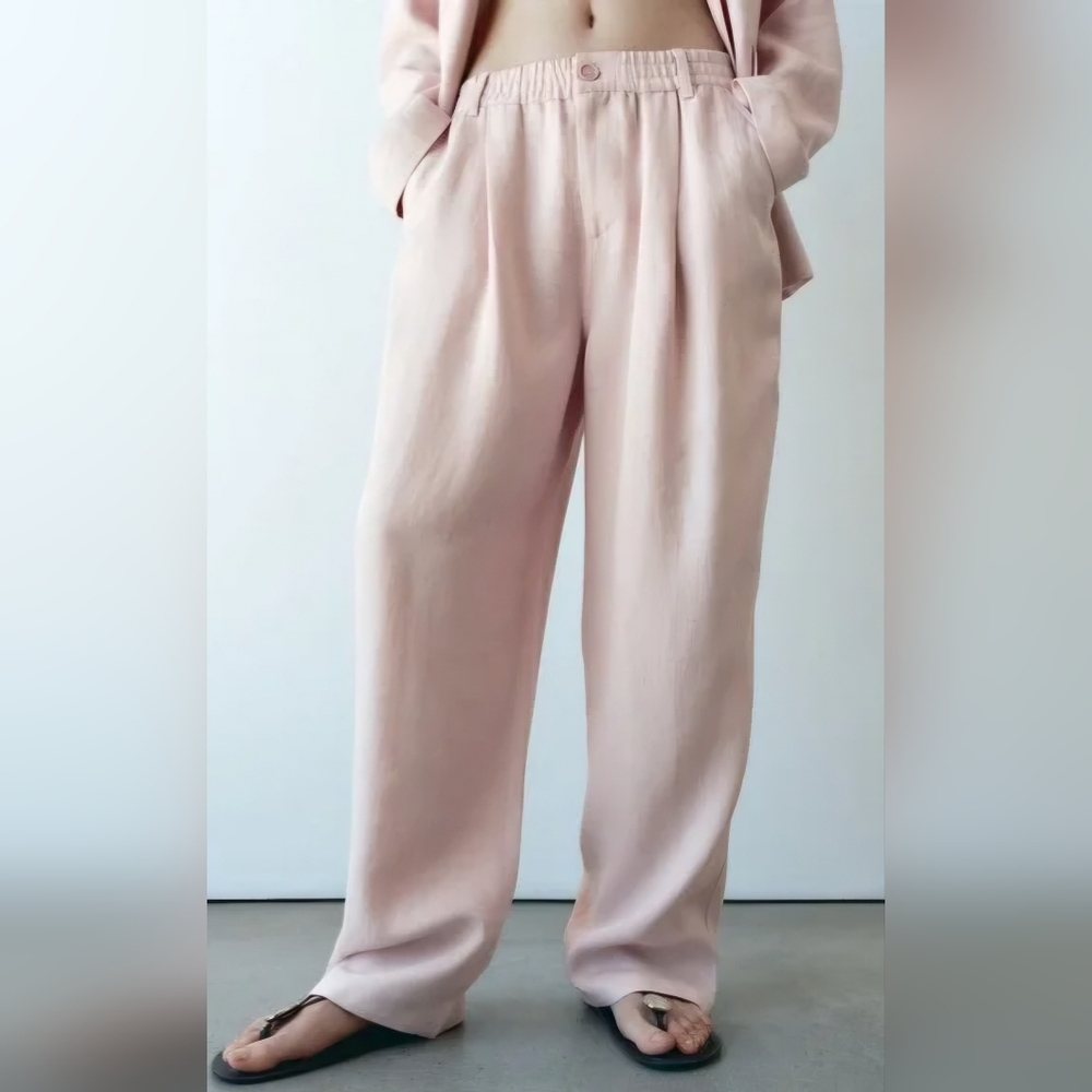 Light pink Zara linen blend pants in Size Medium